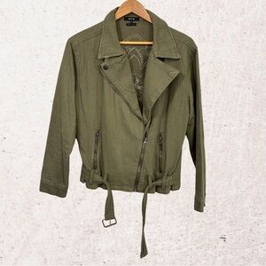 Miss Me Green Utility Jacket with Asymmetrical Zipper and Adjustable Waist